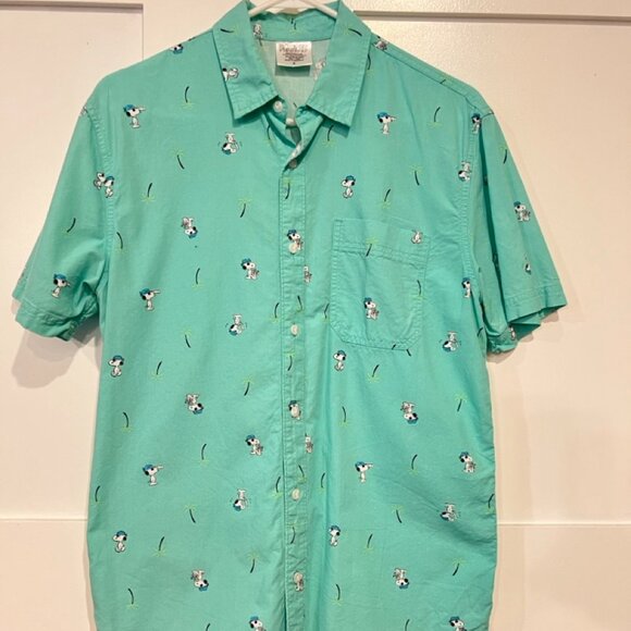 Peanuts Pirate Snoopy Mens Button Down Shirt Mint Teal Size S - Picture 1 of 7